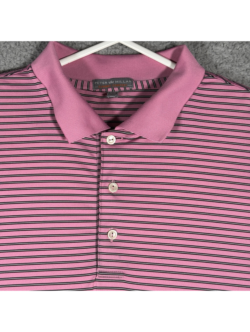 Peter Millar Polo Shirt Men Size XL Pink Striped Performance Summer Comfort